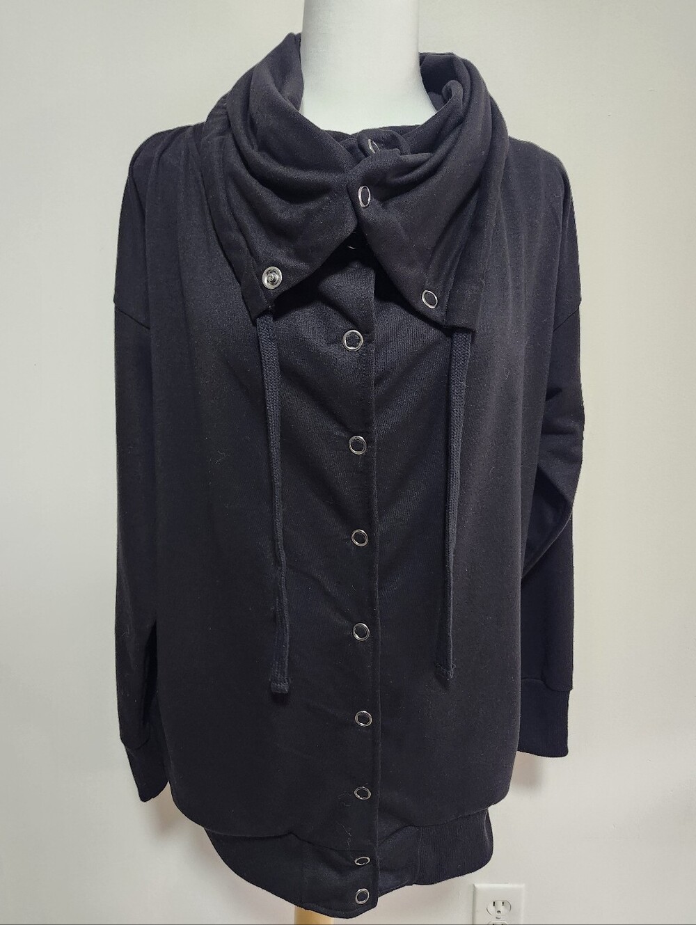 Pure & Simple Black Button-Front Funnel Neck Jacket